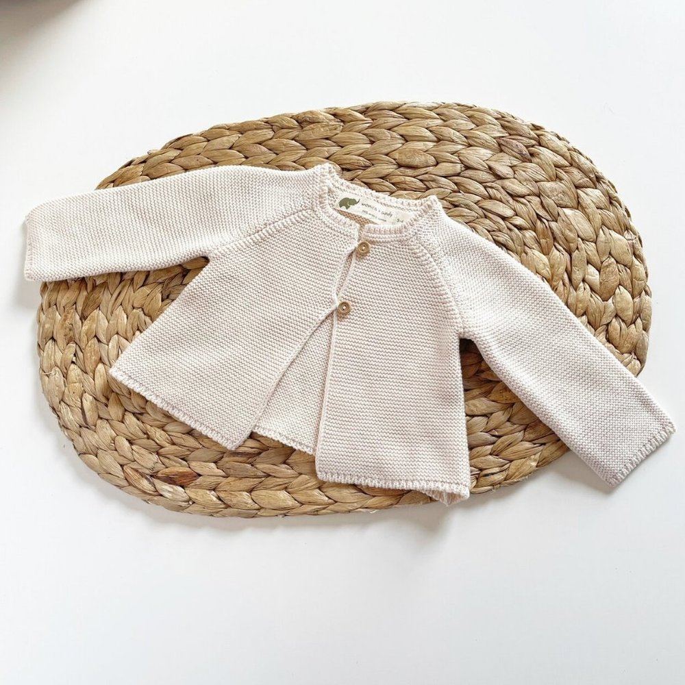 • Monica + Andy Organic Cream Knit Cardigan • 3-6m
